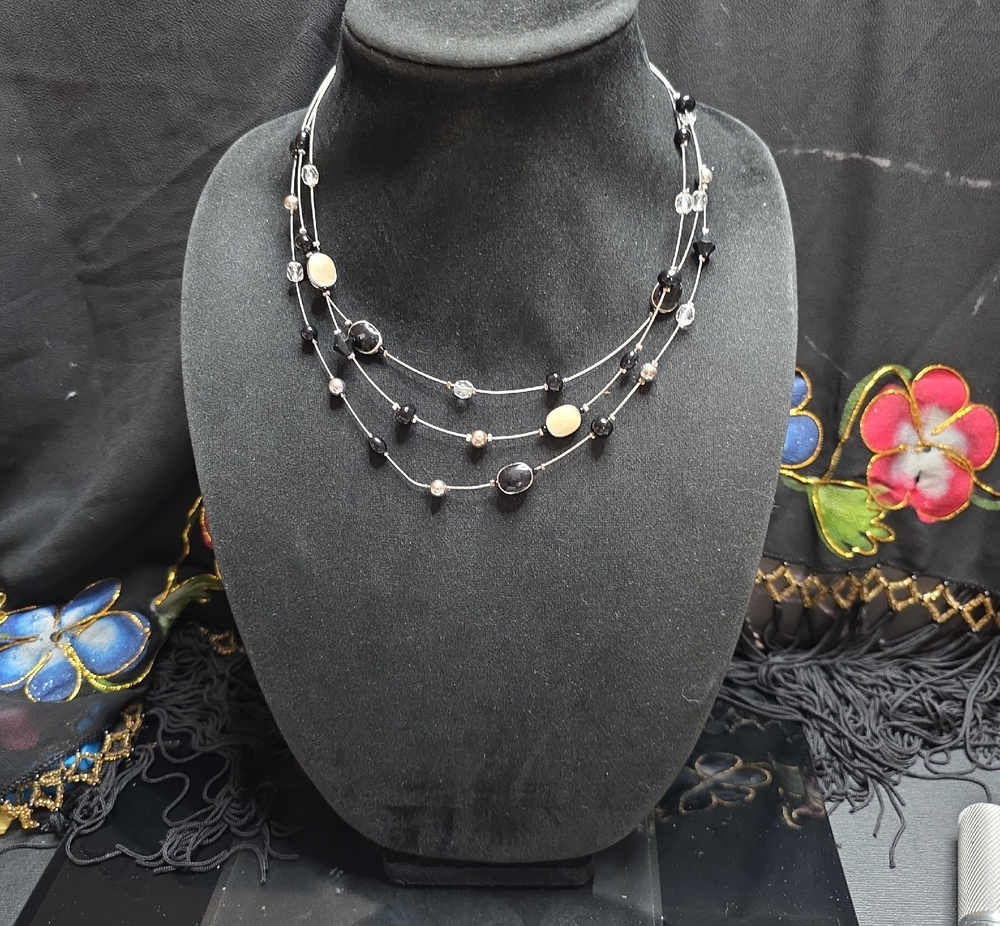 Elegant Black Multi-Strand Beaded Necklace - Unbranded